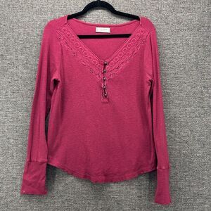 Y2K Henley Top‎ L ASO Alt Bella Swan Elena Gilbert Lucky Brand Maroon